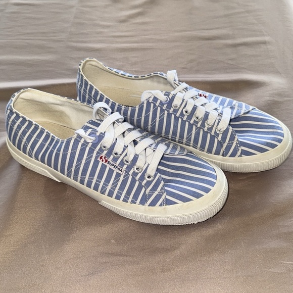 Superga 2750 Fabricshirt Blue/White Preppy Striped Sneakers S00BQP0 Size 8 - Picture 5 of 14